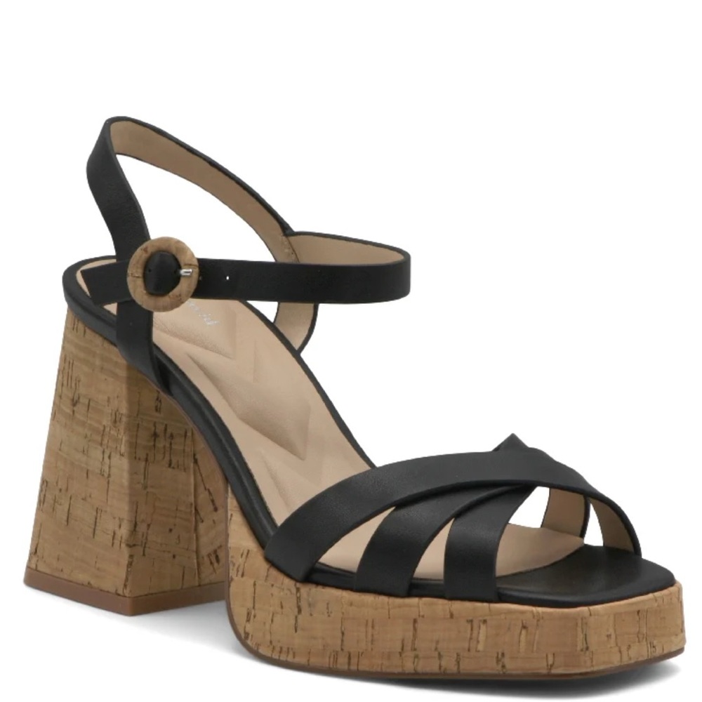 NWT Charles David Barnaby Black Strappy Sandals with Cork Heel Size 8.5